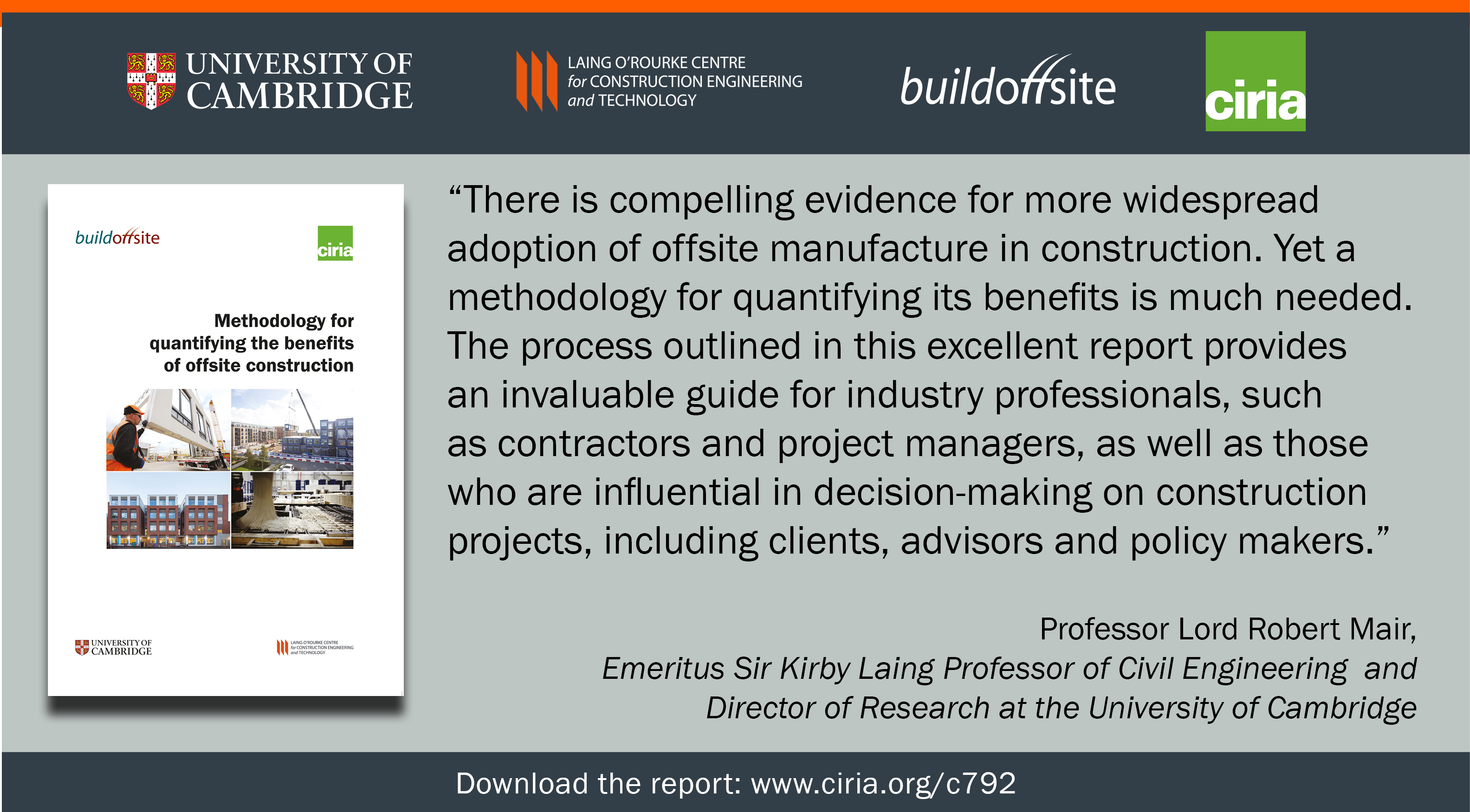 Methodology for quantifying the benefits of offsite construction